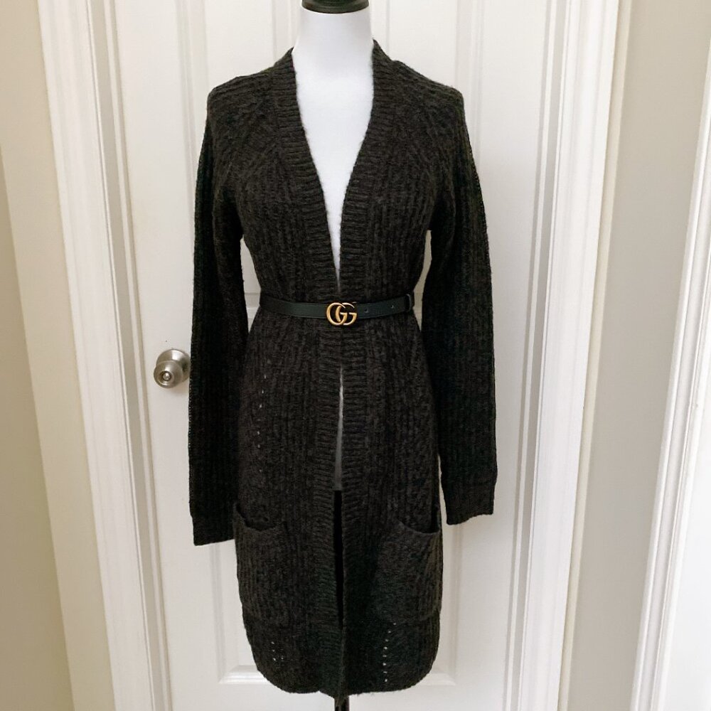 NWT Dark Grey ONLY Knitted Longline Open Front Cardigan